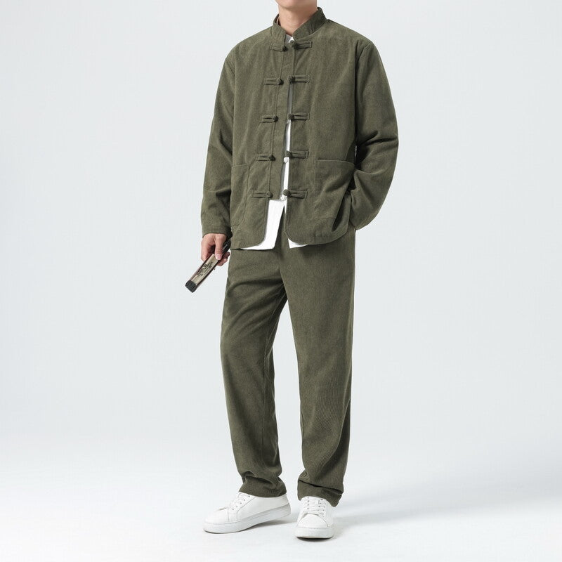 Men's Corduroy Toggle Button Shirt and Relaxed Fit Pant Set