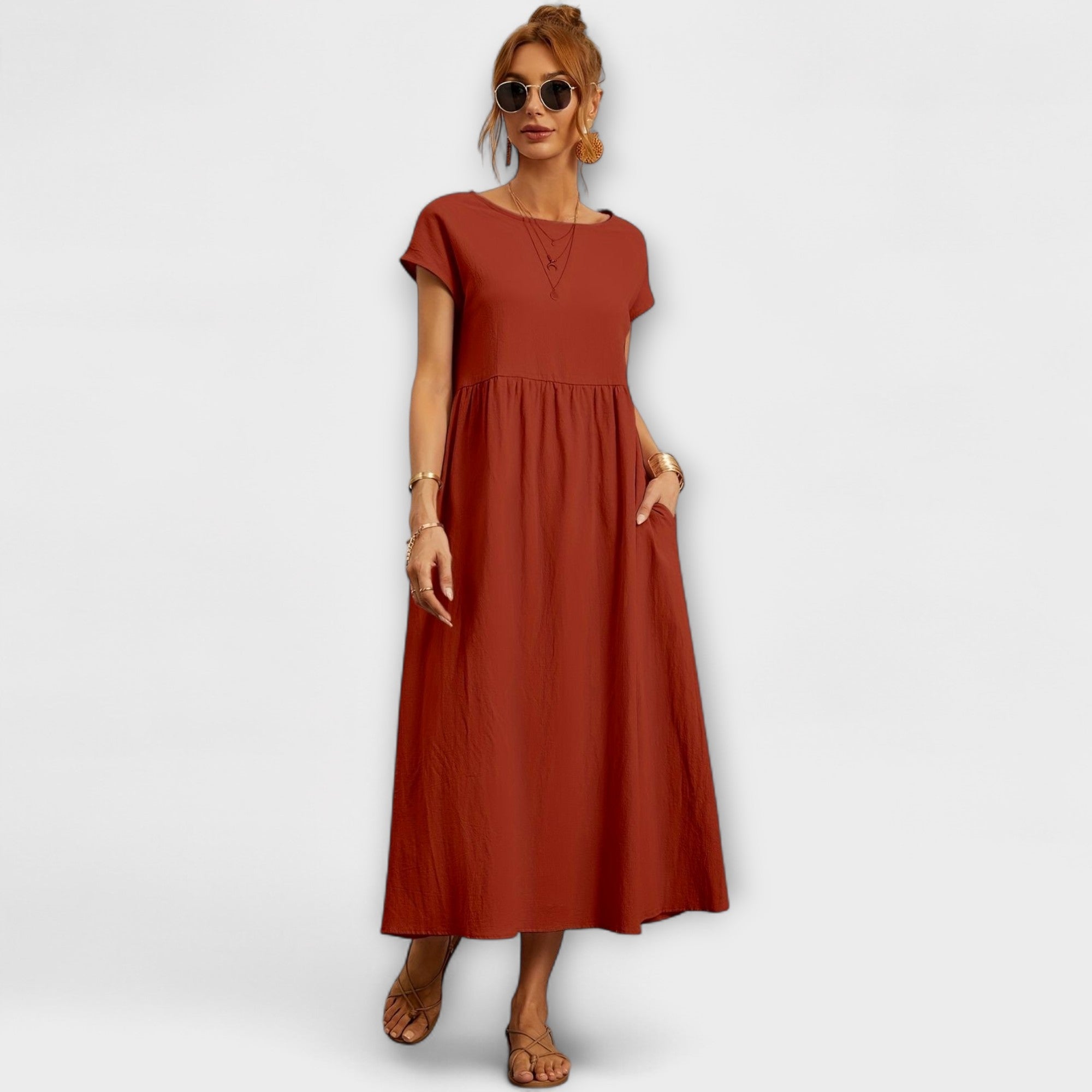 Women's Spring Dress with Flowing Silhouette and Delicate Accents
