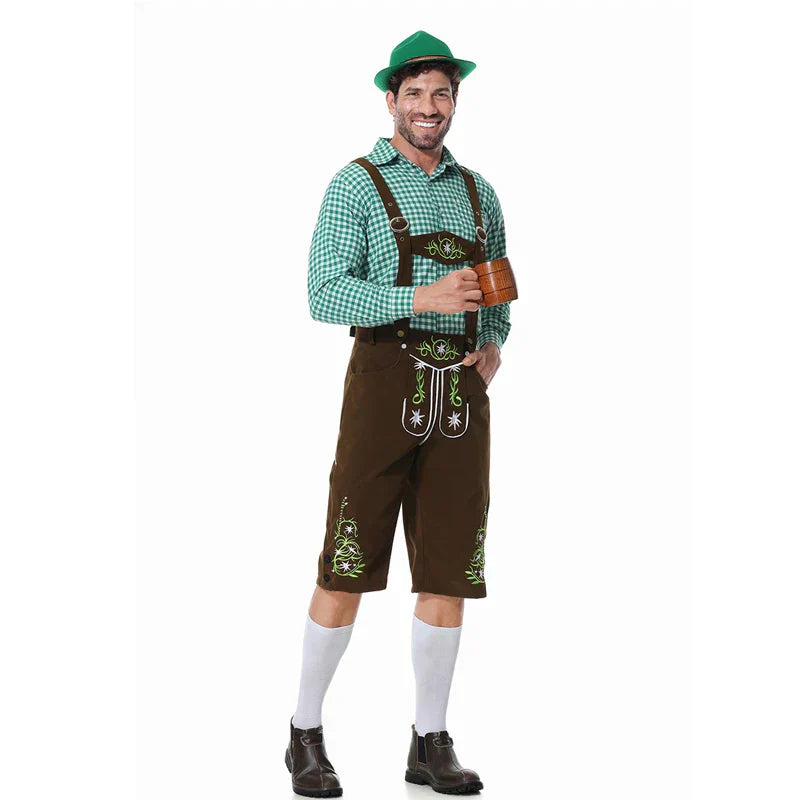 Men's stylish faux leather pants with detailed stitching and plaid shirt, suitable for special occasions
