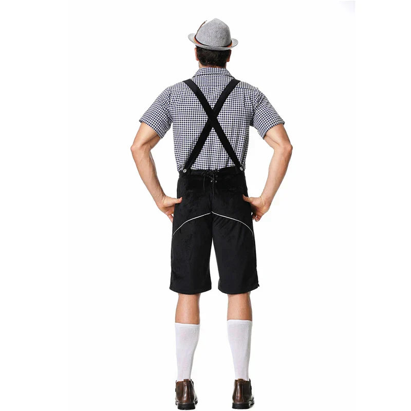 Men's stylish faux leather pants with detailed stitching and plaid shirt, suitable for special occasions