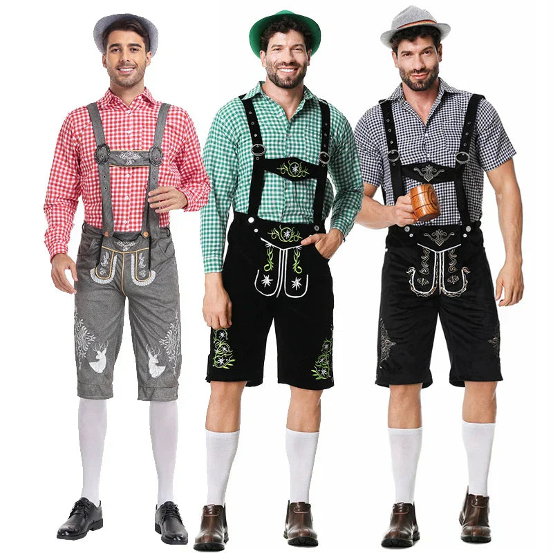 Men's stylish faux leather pants with detailed stitching and plaid shirt, suitable for special occasions
