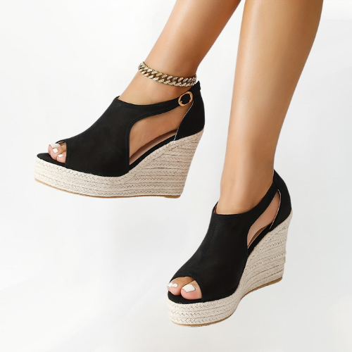 Women's Heeled Sandals with Flexible Strap and Cushioned Footbed