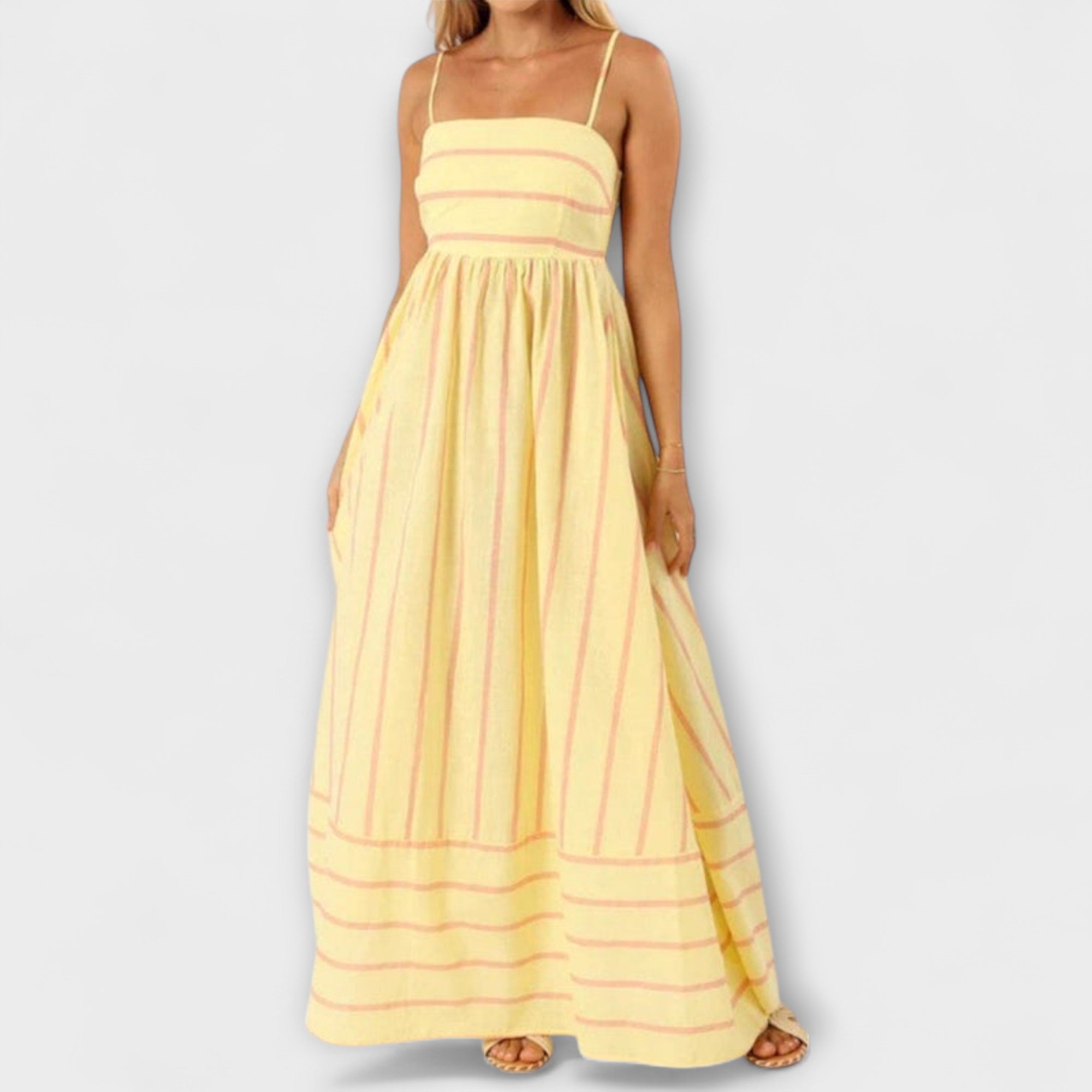 Women's Summer Maxi Dress in Flowing Silhouette with Sleeveless Design and Subtle Waist Definition