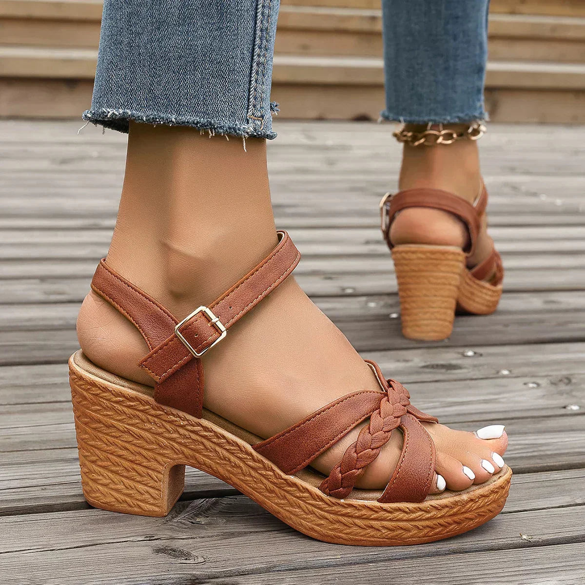 Women's Summer Woven Heel Sandals with Adjustable Straps
