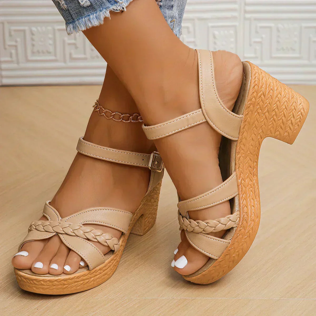 Women's Summer Woven Heel Sandals with Adjustable Straps