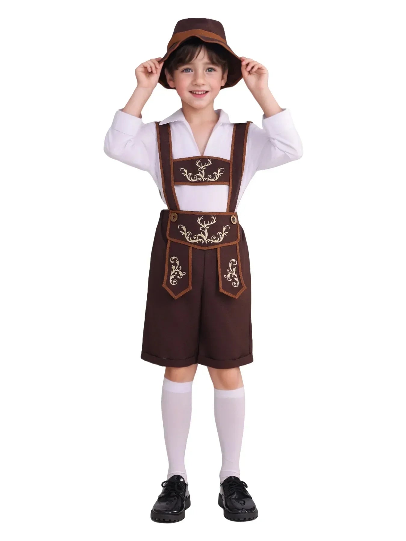 Authentic Bavarian Costume Set for Boys with Lederhosen, Hat, Shirt, and Knee Pads – Perfect for an Unforgettable Oktoberfest Experience