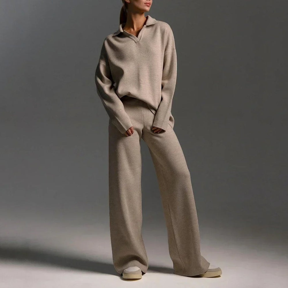 Women's Two-Piece Set Knitted Pullover Sweater and Wide-Leg Pants