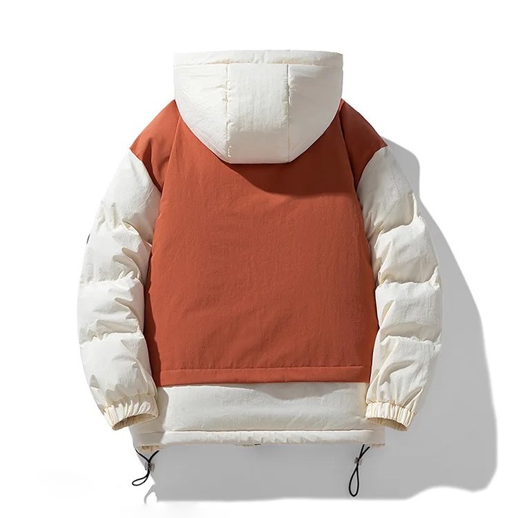 Men's Winter Puffer Jacket with Colorblock Design and Adjustable Hood