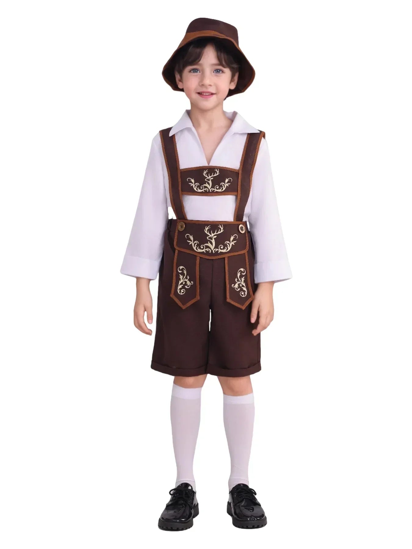 Authentic Bavarian Costume Set for Boys with Lederhosen, Hat, Shirt, and Knee Pads – Perfect for an Unforgettable Oktoberfest Experience