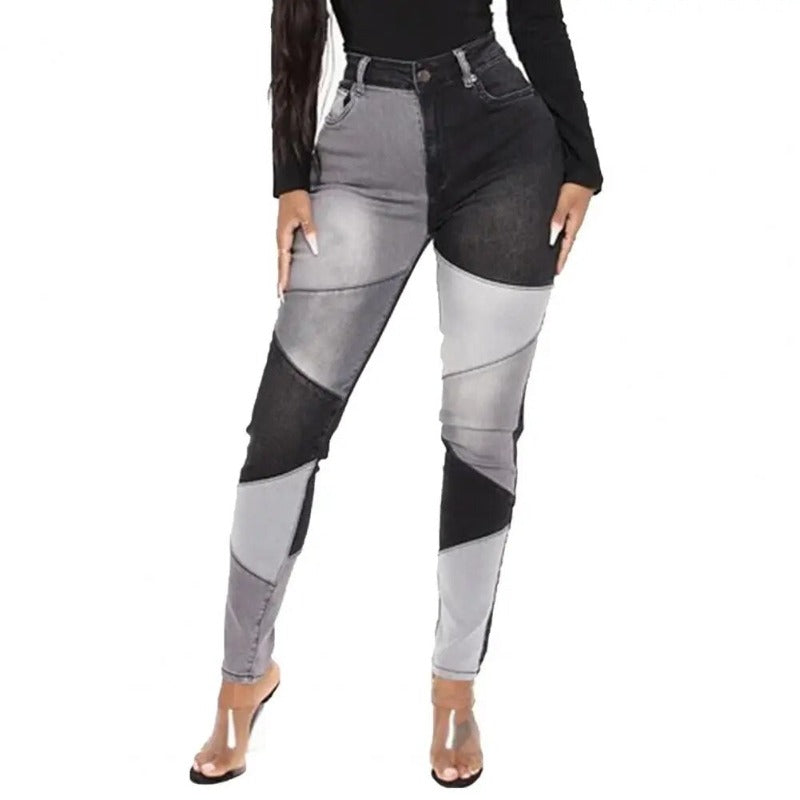 Women High Rise Wide Leg Stretch Denim Jeans with Spliced Detailing