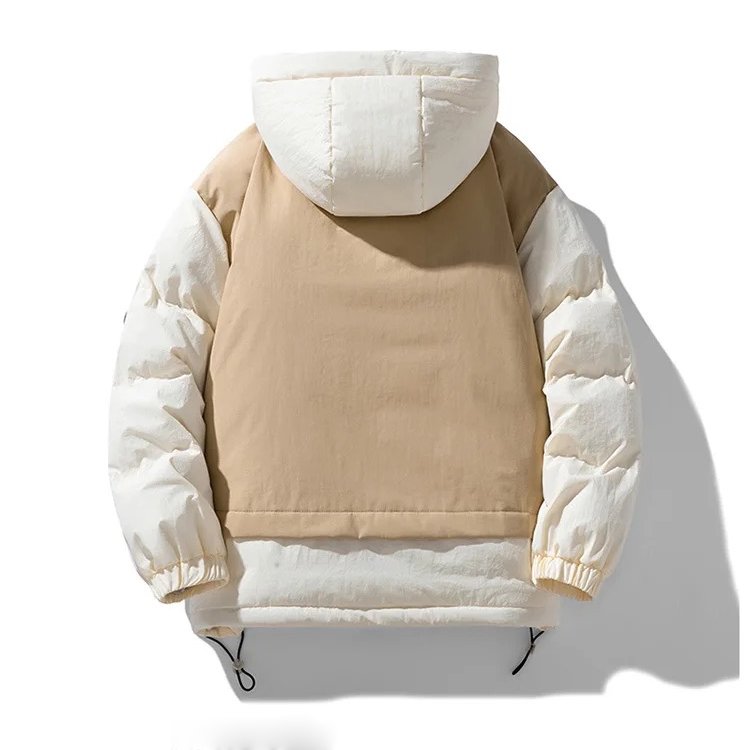 Men's Winter Puffer Jacket with Colorblock Design and Adjustable Hood