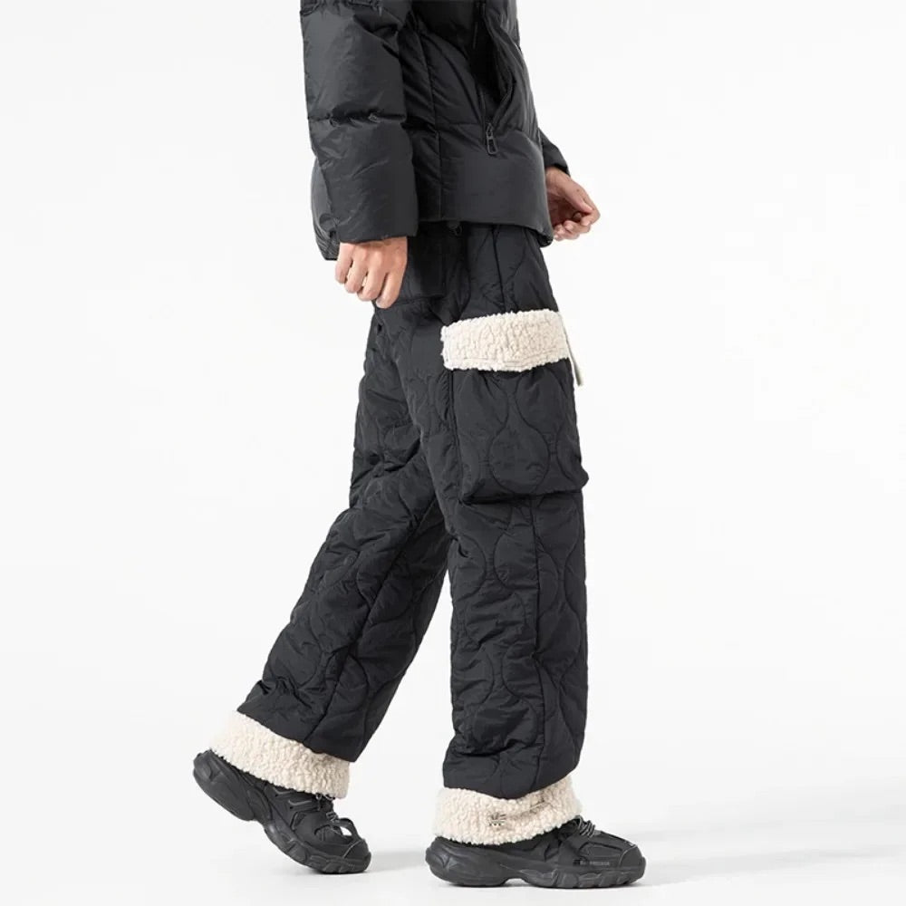 Women's Winter Quilted Insulated Cargo Pants with Sherpa-Lined Pockets