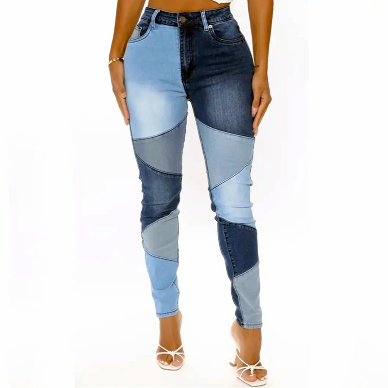 Women High Rise Wide Leg Stretch Denim Jeans with Spliced Detailing