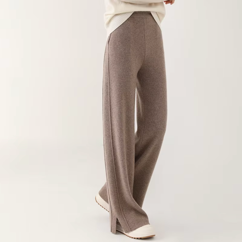 Women Cashmere Pants with 4-Way Stretch and High-Rise Waist