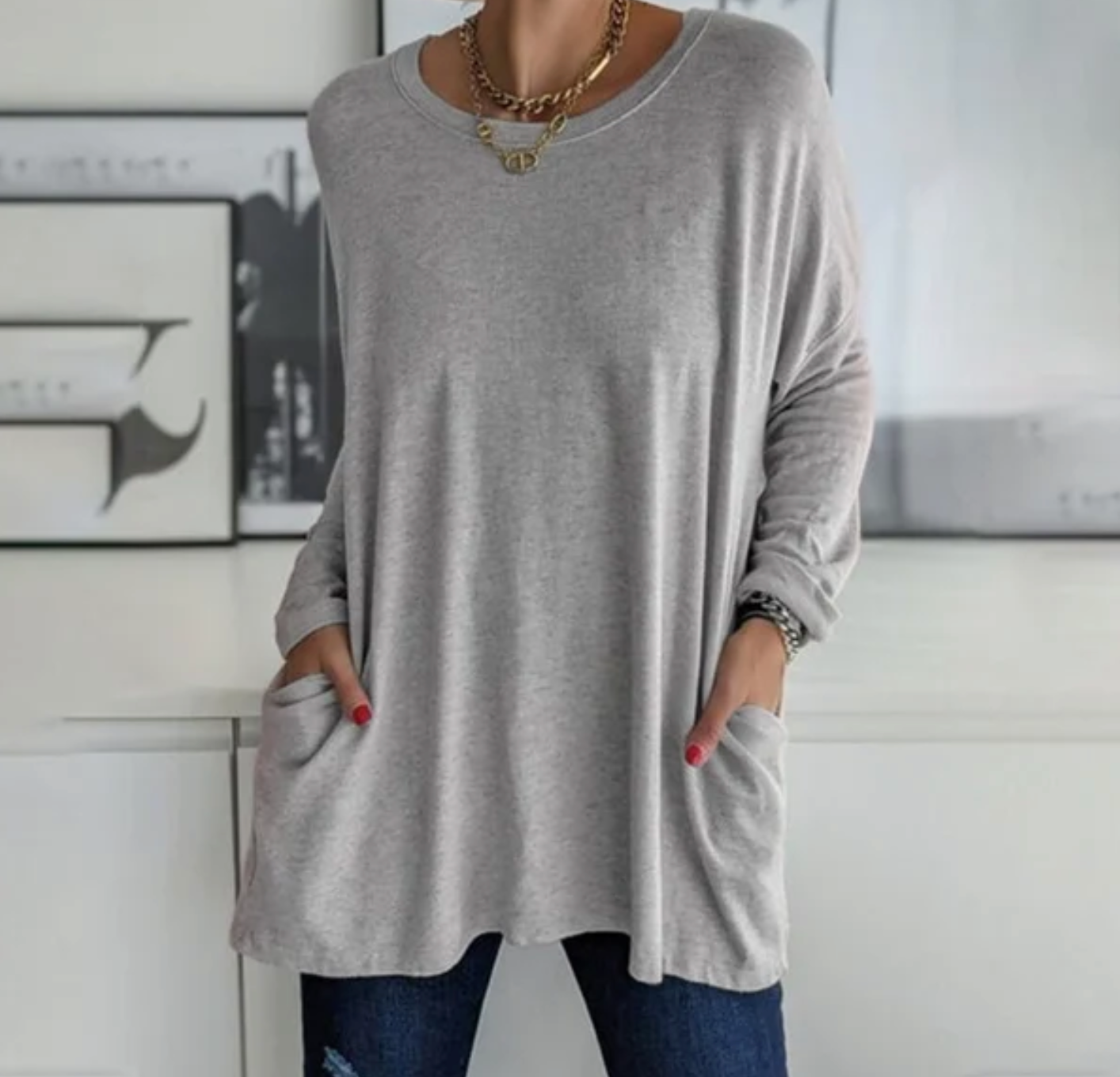 Women Oversized Tunic Top with Pockets