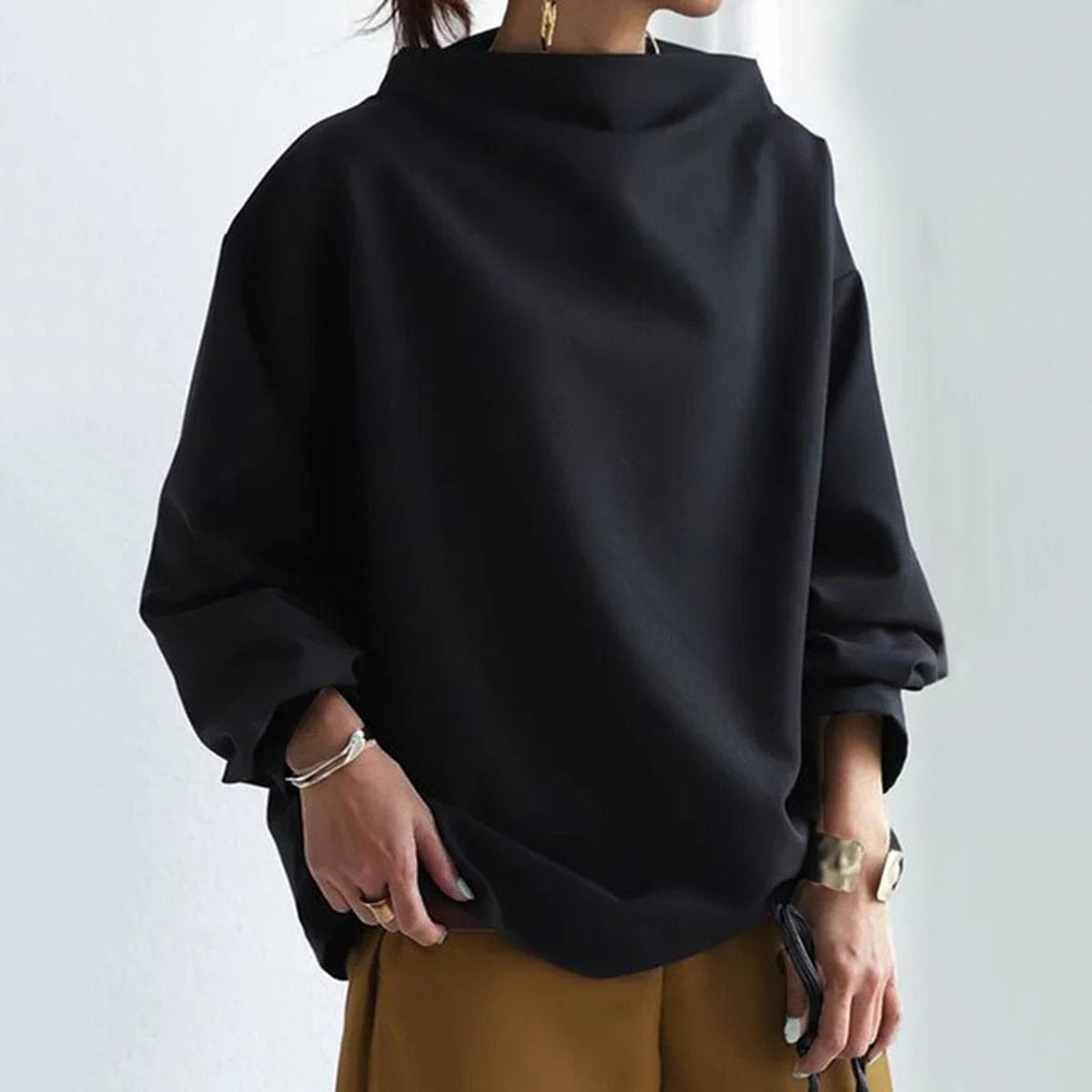 Women High-Neck Long-Sleeve Soft Knit Top