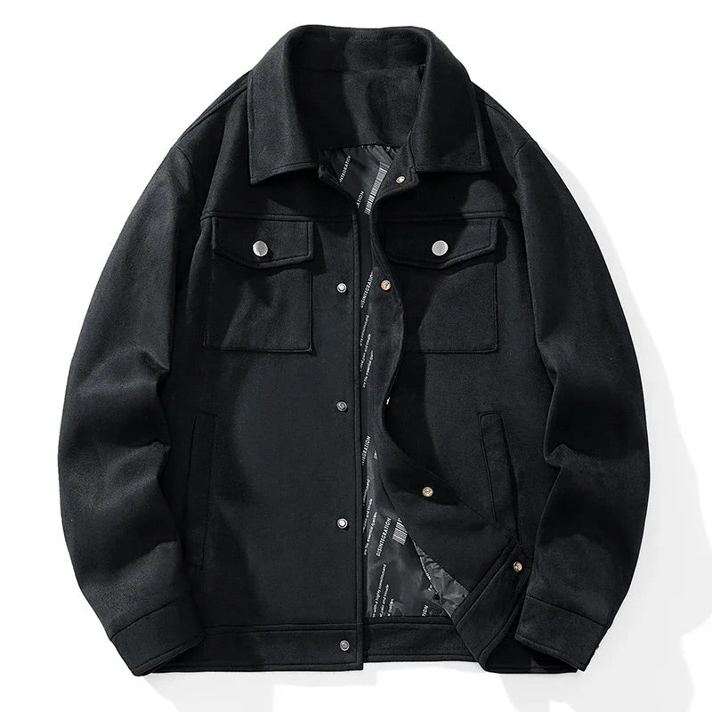 Men's Suede Jacket with Plush Lining and Side Pockets