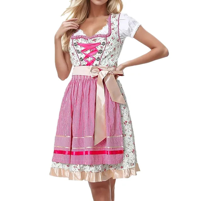 Elegant women's dirndl for Oktoberfest with apron,lovingly traditional embroidery and noble square neckline