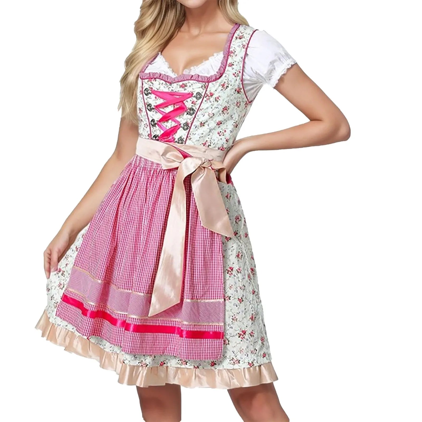 Elegant women's dirndl for Oktoberfest with apron,lovingly traditional embroidery and noble square neckline
