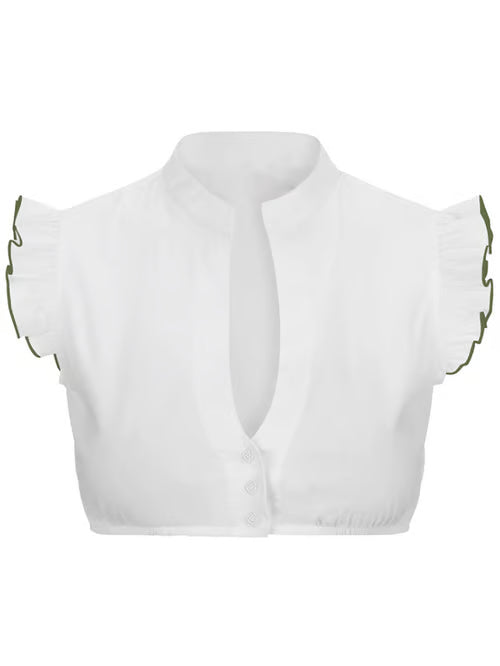 Chic Women's Oktoberfest Blouse with V-Neck, Transparent Lining, and Lace Appliqués