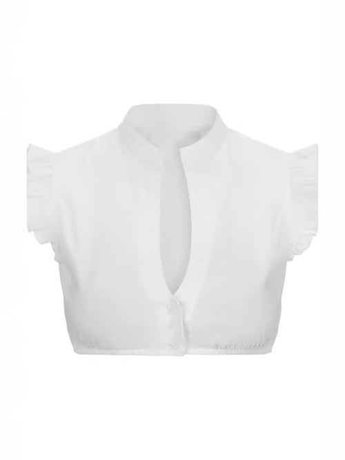 Chic Women's Oktoberfest Blouse with V-Neck, Transparent Lining, and Lace Appliqués