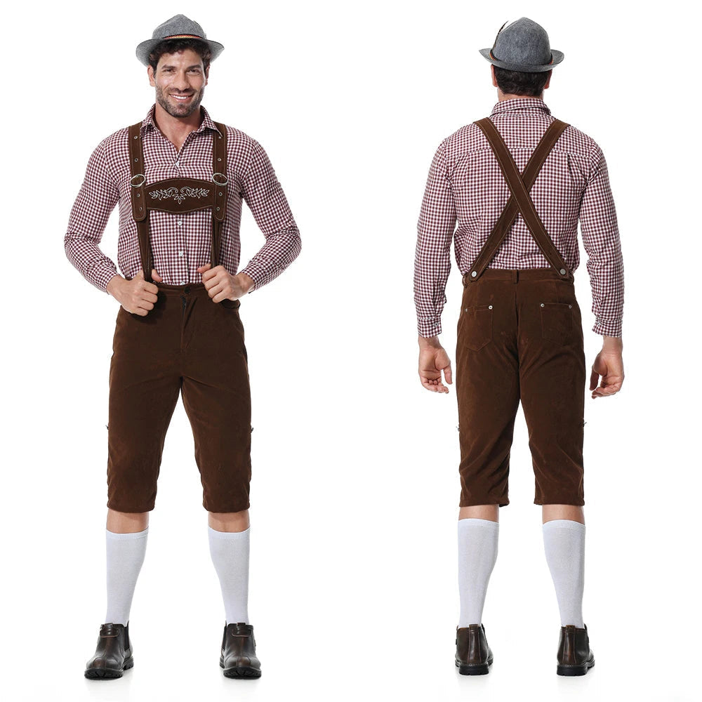 Authentic Men's Oktoberfest Lederhosen Set with Shirt and Tie for the Perfect Beer Festival Look