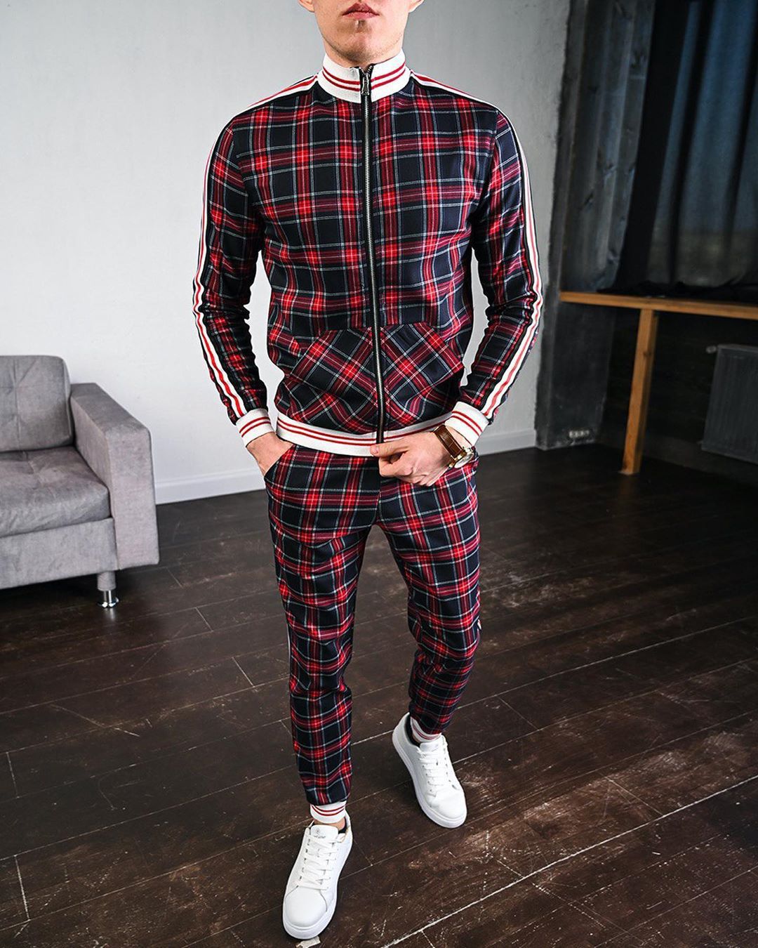 Men Sportswear Set Plus Size Two-Piece Lapel Collar Long Sleeve