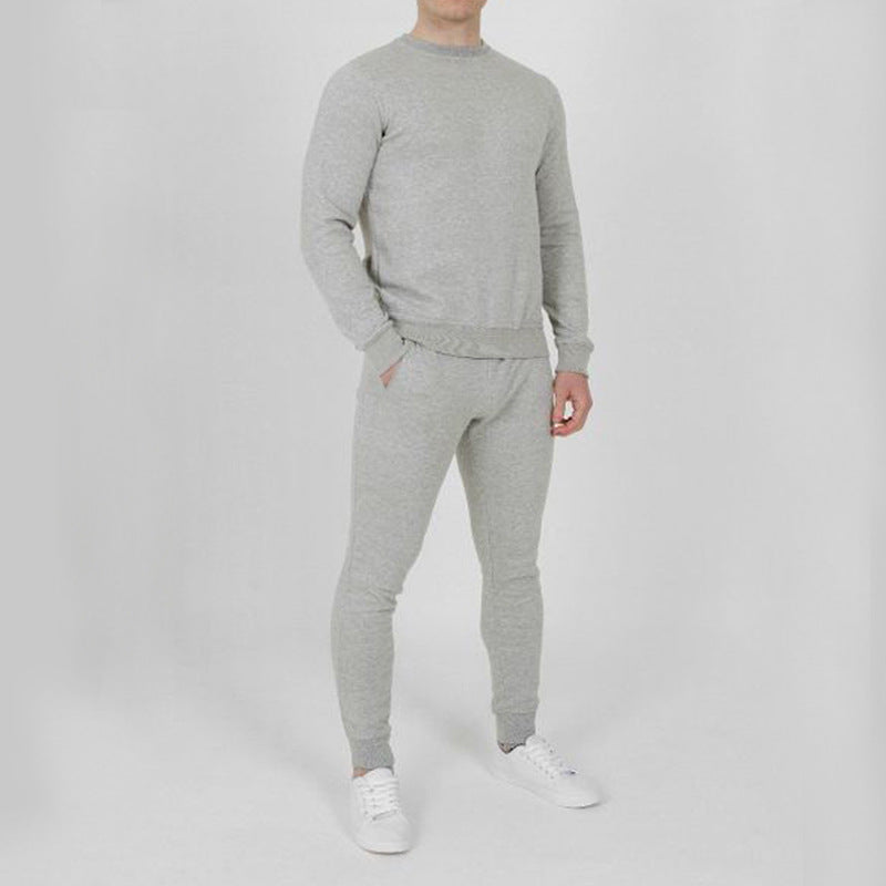 Men Sports Suit Slim Fit Two-Piece Round Neck Long Sleeve