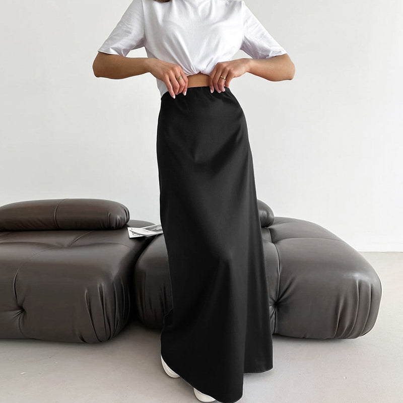 Woman Summer Skirt Long A-Line High Waist Slim Fit with Concealed Zipper
