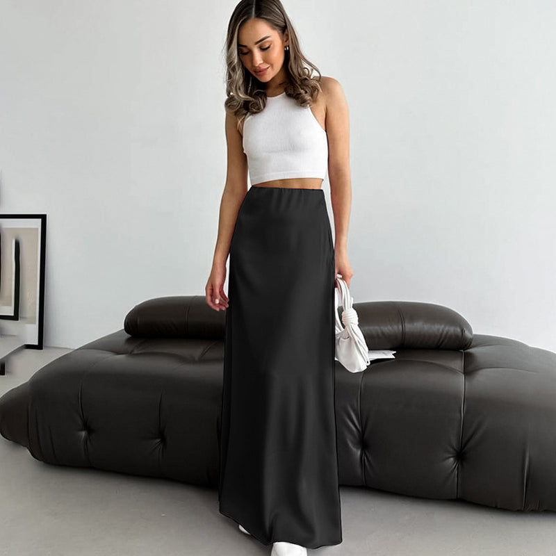 Woman Summer Skirt Long A-Line High Waist Slim Fit with Concealed Zipper