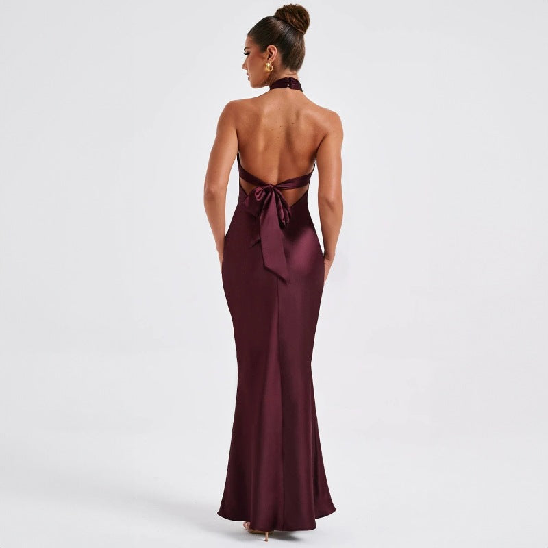 Women Summer Long Dress Backless Sleeveless With Lace-Up Detail