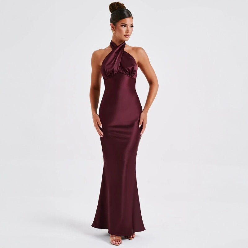Women Summer Long Dress Backless Sleeveless With Lace-Up Detail