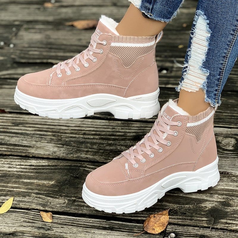 Women Winter Ankle Boots Fleece Lined Rubber Slip-On Wedge Heel Waterproof