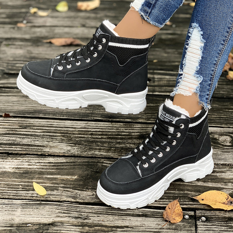 Women Winter Ankle Boots Fleece Lined Rubber Slip-On Wedge Heel Waterproof
