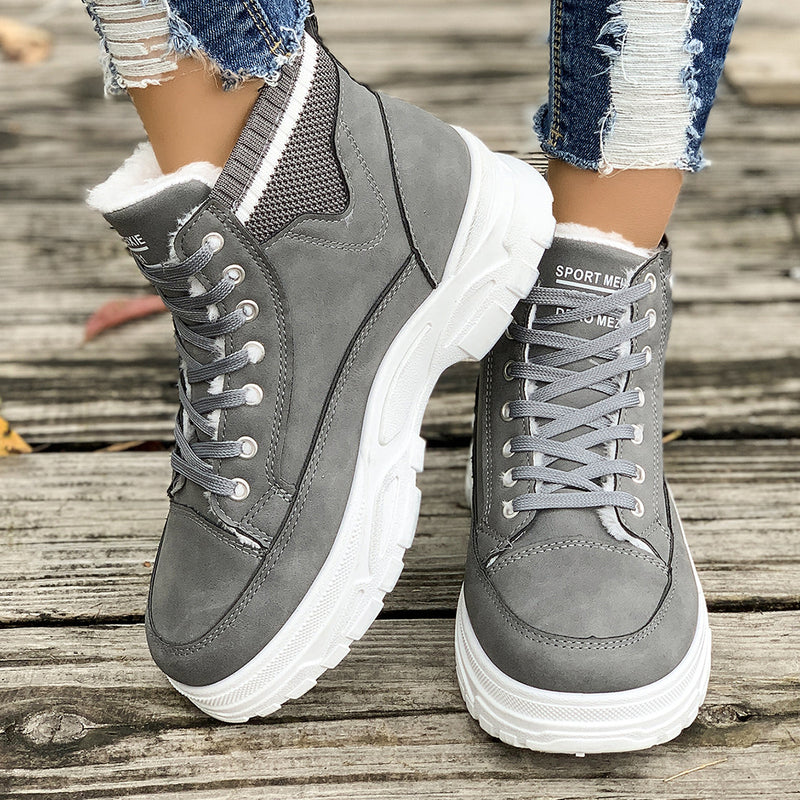 Women Winter Ankle Boots Fleece Lined Rubber Slip-On Wedge Heel Waterproof