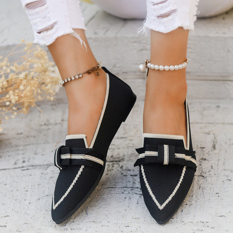 Women Low-Heel Fabric Slip-On Shoes with Bowknot Detail and Rubber Sole