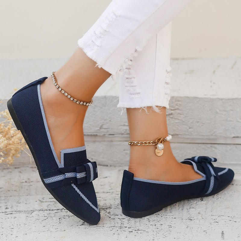 Women Low-Heel Fabric Slip-On Shoes with Bowknot Detail and Rubber Sole