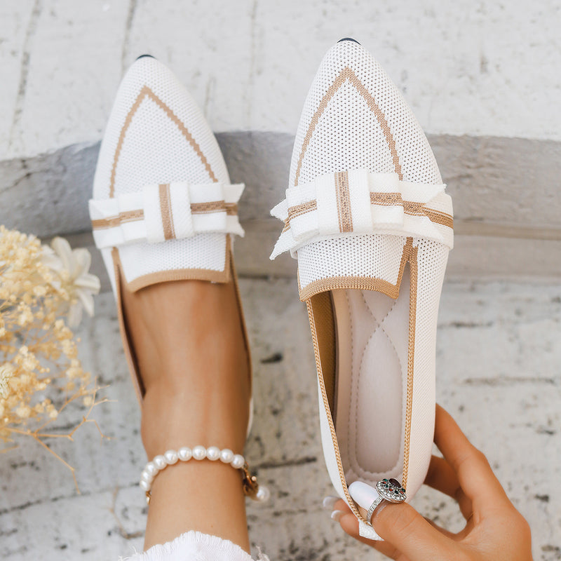 Women Low-Heel Fabric Slip-On Shoes with Bowknot Detail and Rubber Sole
