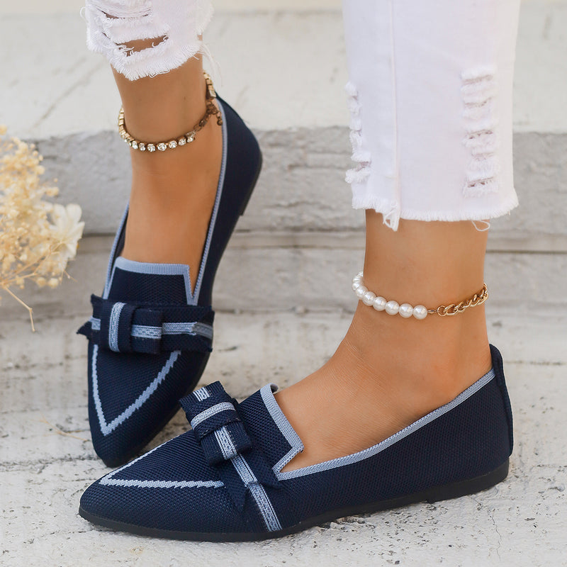 Women Low-Heel Fabric Slip-On Shoes with Bowknot Detail and Rubber Sole