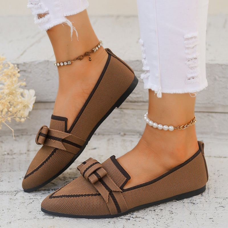 Women Low-Heel Fabric Slip-On Shoes with Bowknot Detail and Rubber Sole