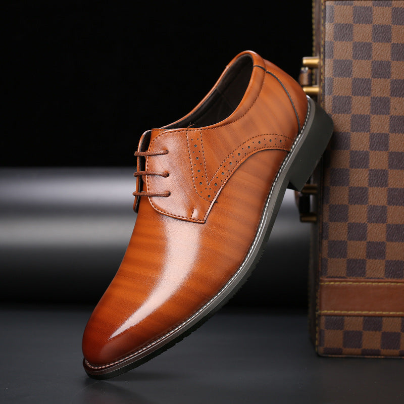 Male Dress Shoes Plus Size Low-Top with Rubber Sole and Toe Cap