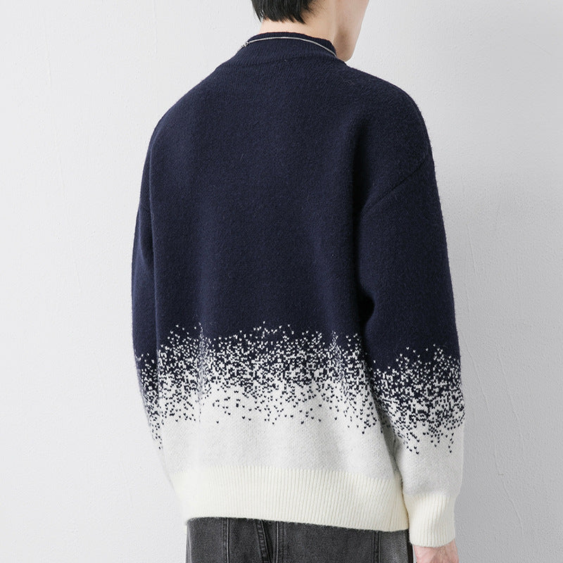 Men Winter Pullover Sweater Gradient Color Thick Knit Long Sleeve