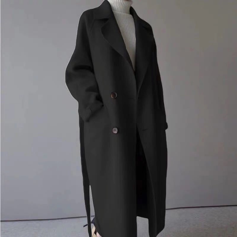 Women Autumn Coat Mid Length Double Sided With Waist Belt And Straight Cut Design