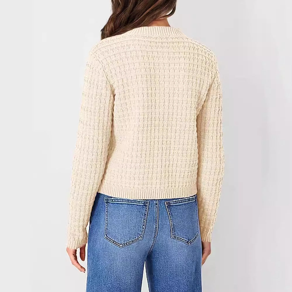 Women Autumn Loose Knitted Sweater Coat Crew Neck Long Sleeve Multiple Colors