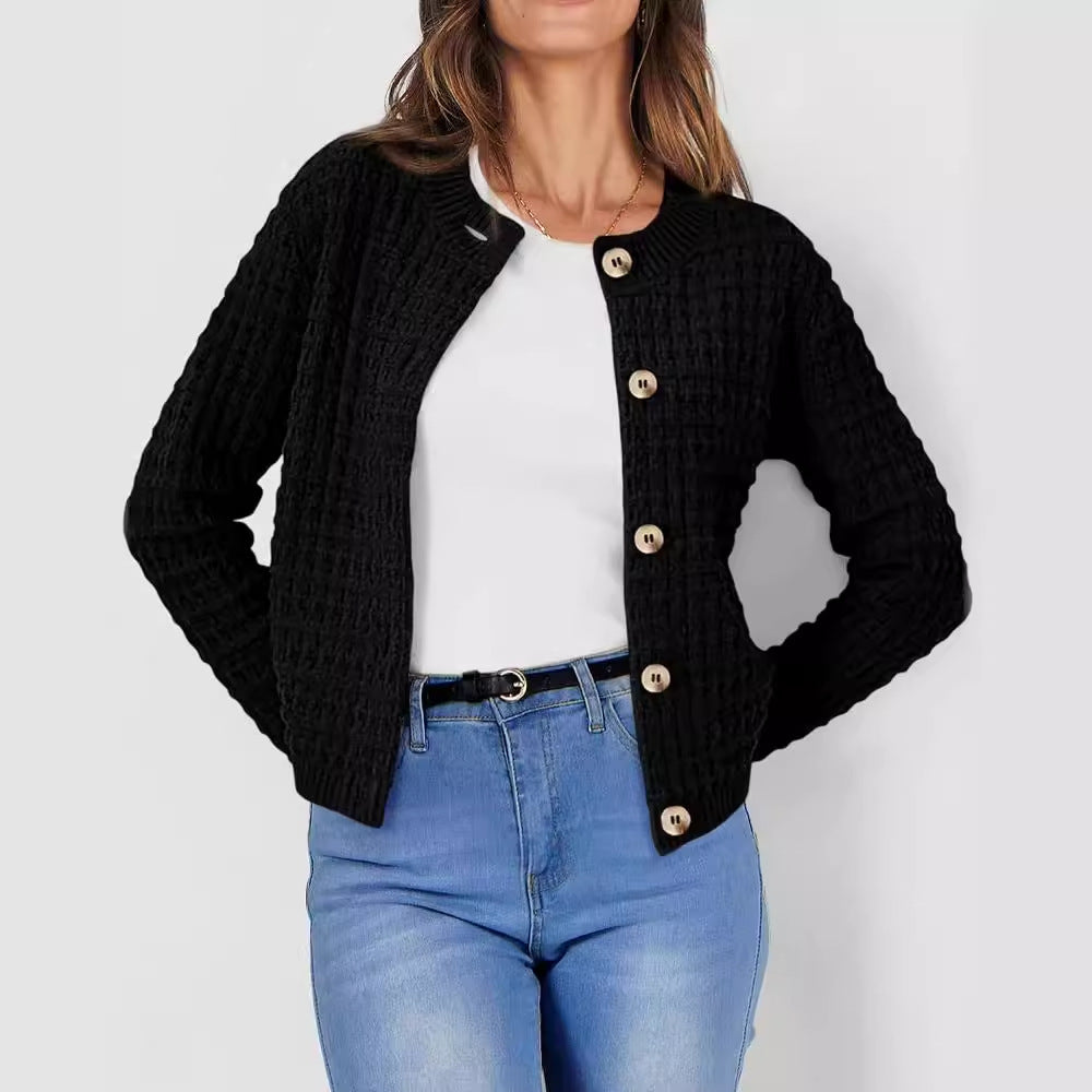 Women Autumn Loose Knitted Sweater Coat Crew Neck Long Sleeve Multiple Colors