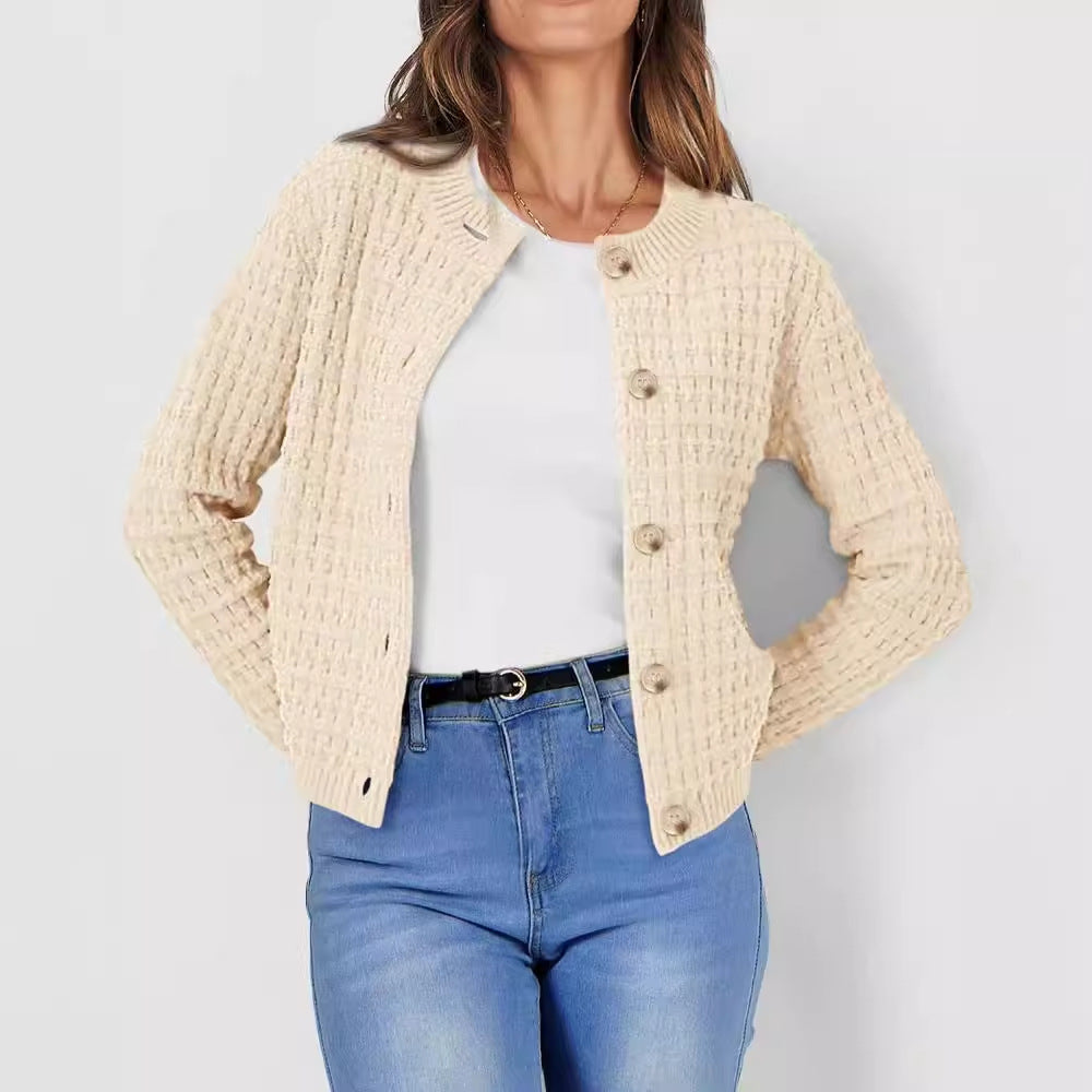 Women Autumn Loose Knitted Sweater Coat Crew Neck Long Sleeve Multiple Colors