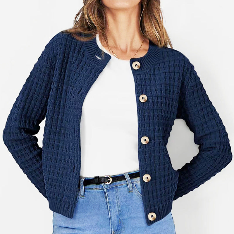 Women Autumn Loose Knitted Sweater Coat Crew Neck Long Sleeve Multiple Colors