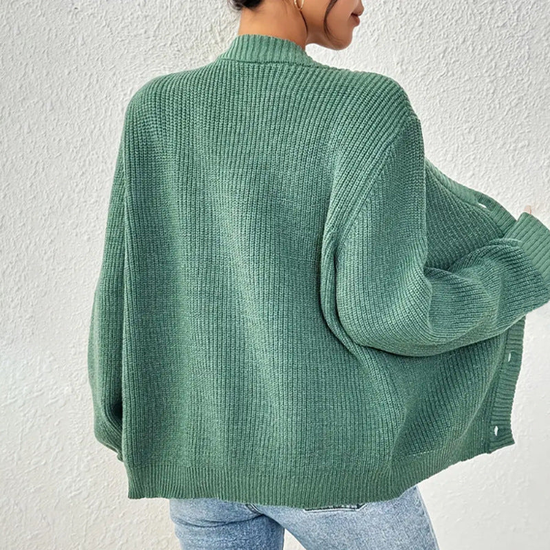 Women Autumn Knitted Cardigan Open Front Medium Thickness with Threaded Detailing