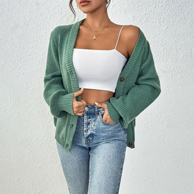 Women Autumn Knitted Cardigan Open Front Medium Thickness with Threaded Detailing