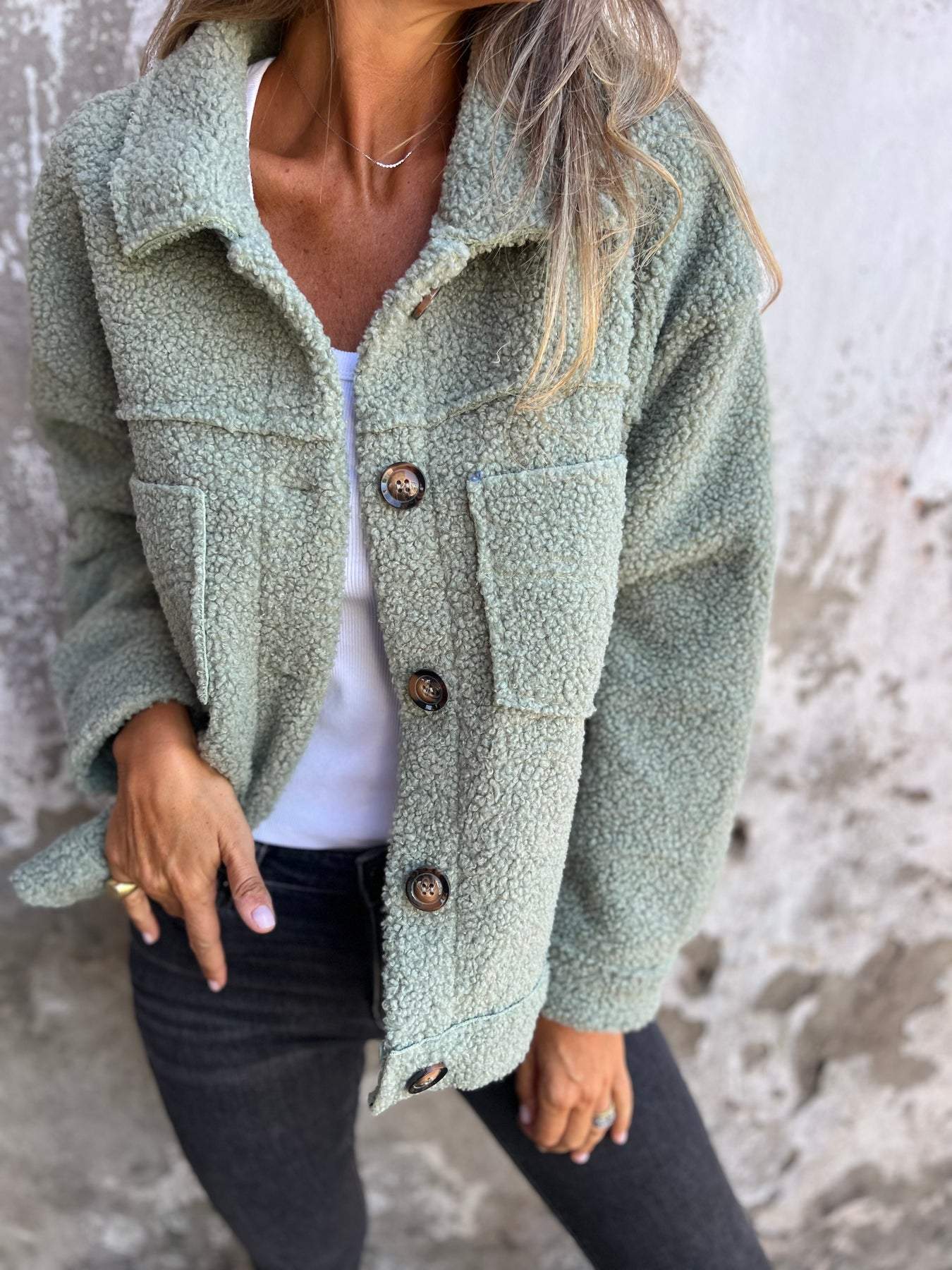 Women's Fall Button-Down Jacket with Lapel Collar and Pockets